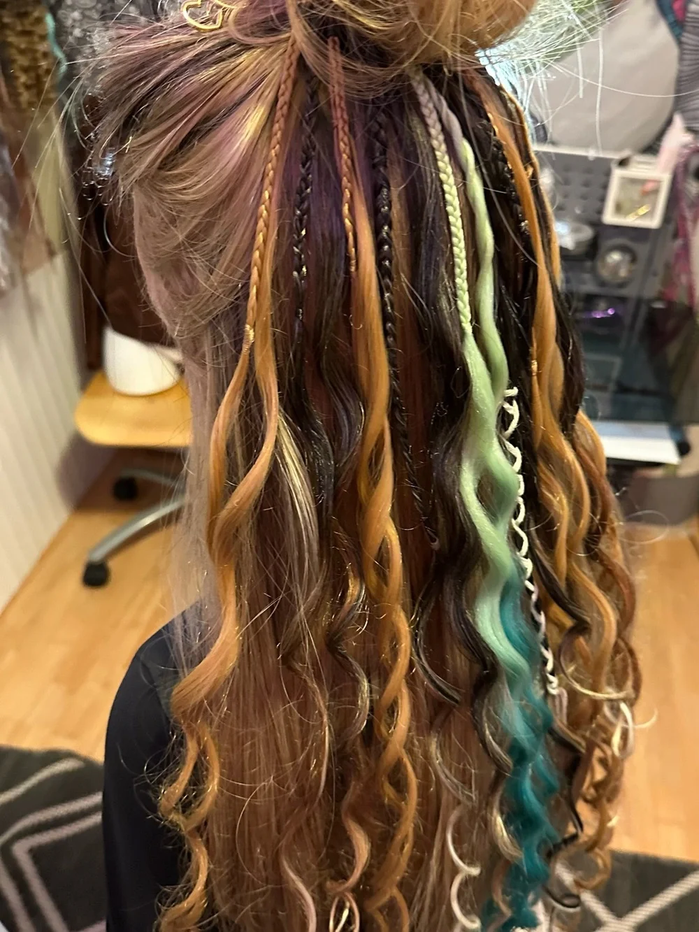 Boho Multi-Color Women's Hair Extensions with Teal & Golden Brown Accents